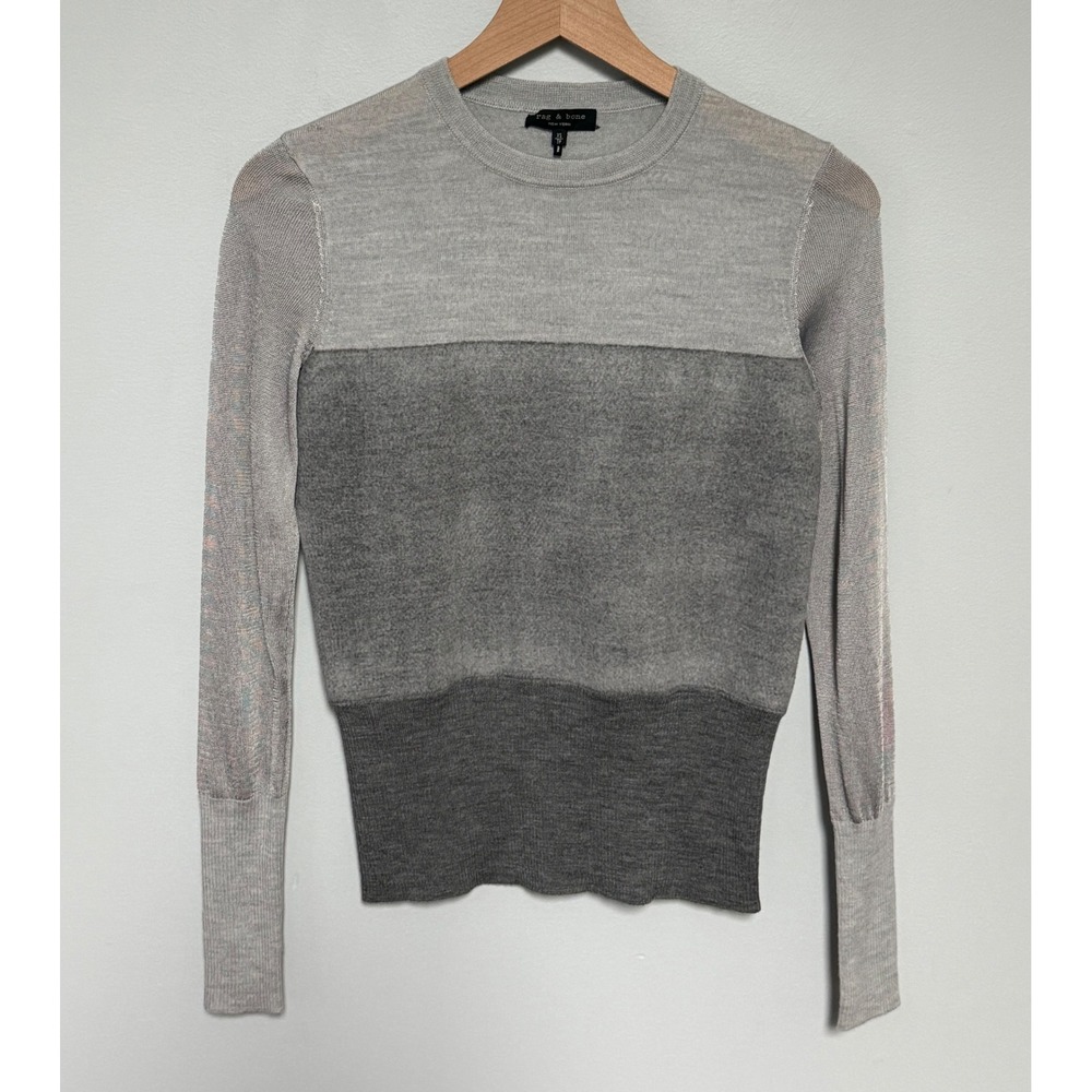 Rag & Bone Marissa Colorblock Merino Wool Knit Grey Crew Neck Sweater Size XS